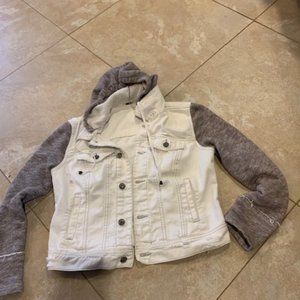 free people white denim distressed jean jacket s